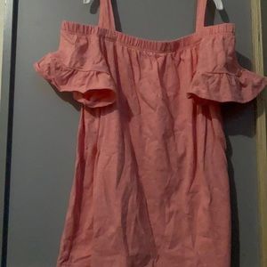 Coral shoulder out ruffle sleeve shirt